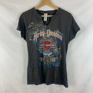 HARLEY‎ DAVIDSON Burnout Style Rhinestone V-Neck T Shirt Sz L